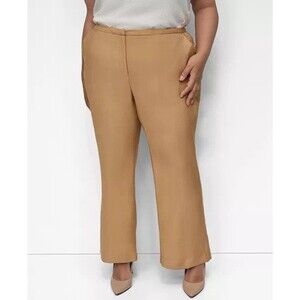 DKNY Plus Size Flare Pants Sueded Canvas High-Rise Slim 22W Tan Khaki NWT Work